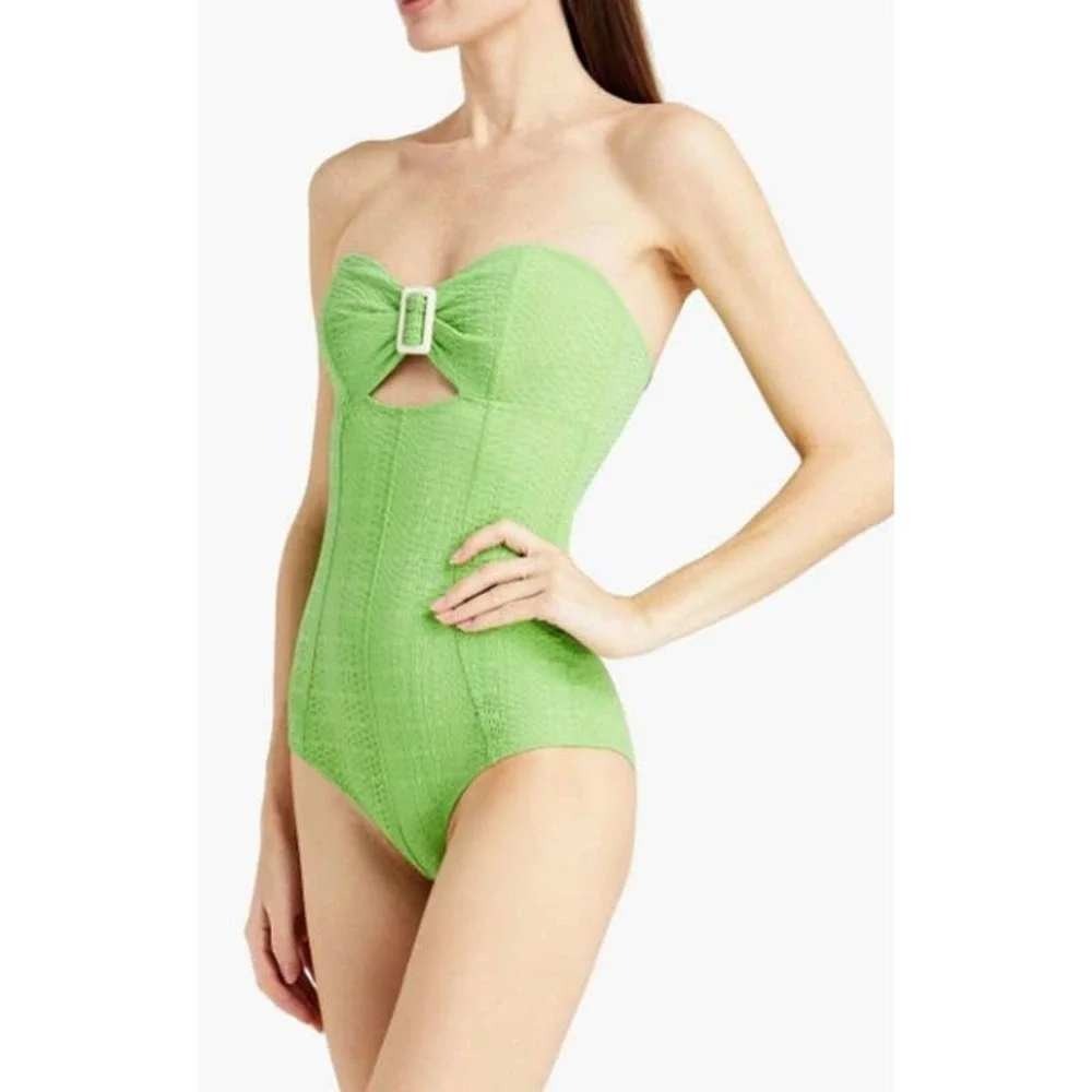 Lisa Marie Fernandez Buckle Bandeau Maillot Swimsuit One Piece Seersucker Beach‎